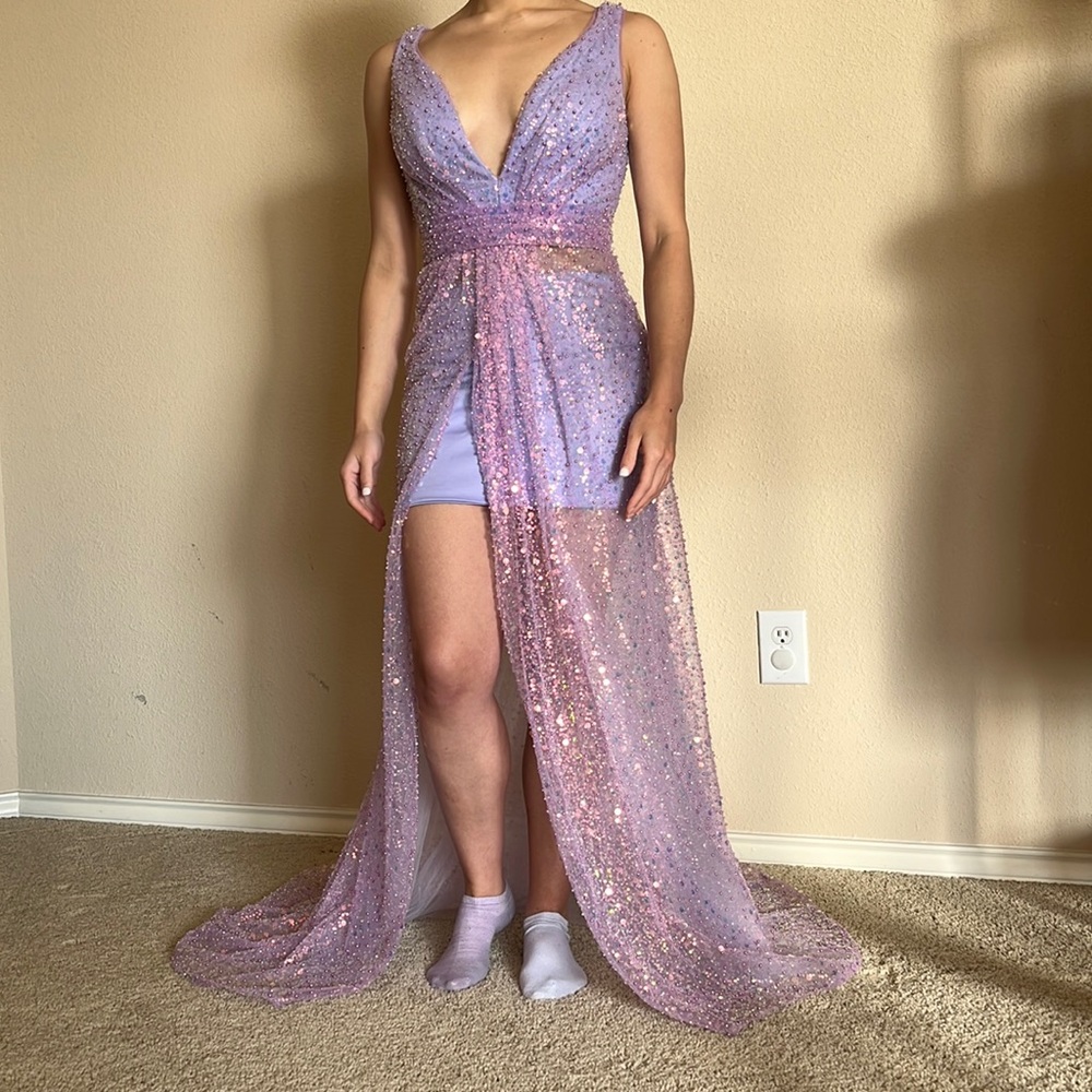 Lilac/Lavender Mermaid Iridescent Glitter Dress with Undergarment Skirt
